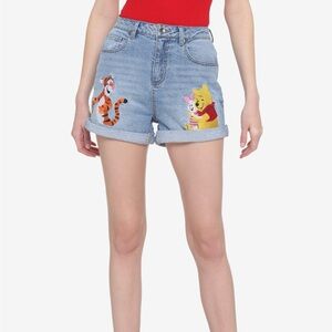 Disney Blue Jean Shorts with Embroidered Characters